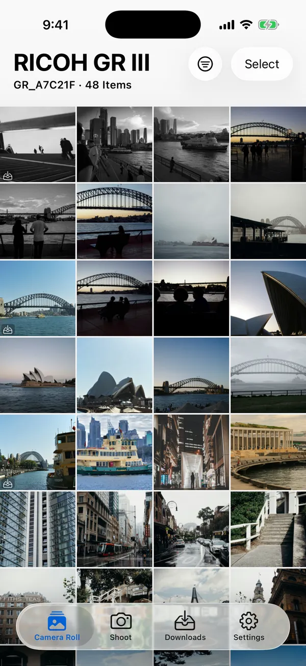 GR Snap photo library showing photos from a Ricoh GR III